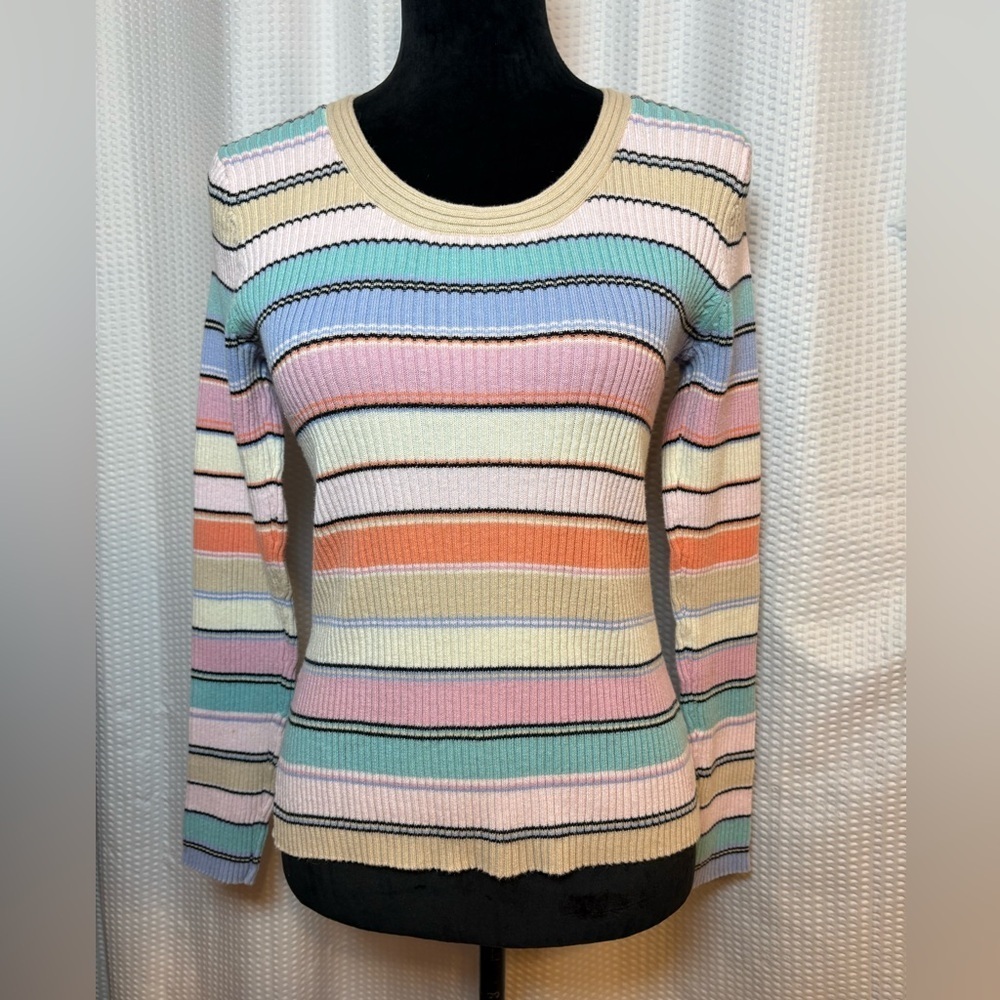 Vintage New York & Company ramie & cotton blend pastel striped ribbed sweater M